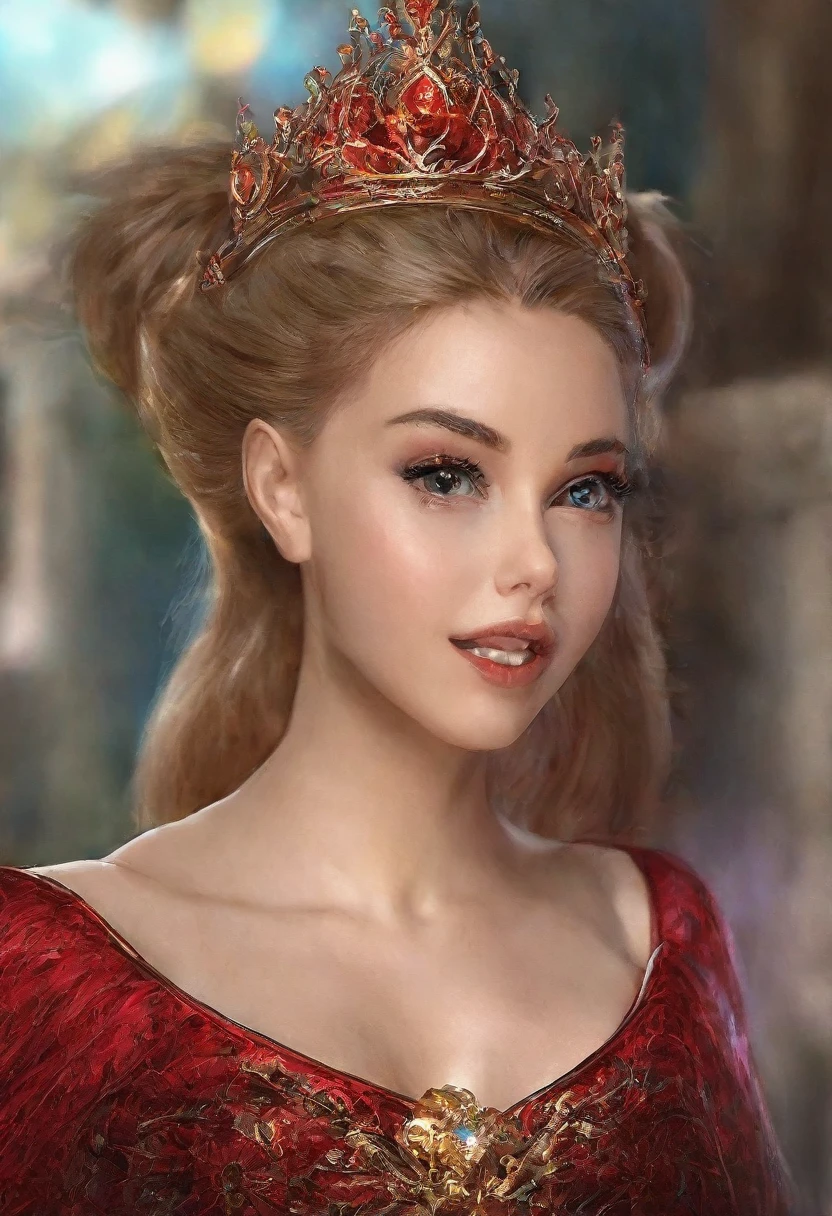 the overall theme and style should feel like. ahybrid of fairytale and Science Fiction. extremely beautiful model, 20 years old female, long Golden-yellow hair, hair that has a mettalic glimmer and sheen. realistic, perky breasts, cleavage,, oppulentform fitting hooped skirt, red corset, large tiara. Wide Smile, Eyes Detailed & Wide, Dynamic Pose. Ultra HD, Rococo-Inspired Fantasy Art With Intricate Details. Cute, Charming Expression, Alluring-Gaze, looking at viewer Beautiful Eyes, An-Ideal-Figure. Large Youthful Well-Shaped-Breasts, Attractive ass showcased. Massive-Round-Bosom, Décolletage. slim waist, fit body, full lipsWarm lights , woman in a dreamy forest at night, with fluffy hair, delicate face, realistic, real, slim, large aperture, sexy shots, attractive poses, Stunningly beautiful merge  of Scarlett Johanson. Alison Brie, Selena Gomez. symmetrical face, photorealistic, photography, path tracing, specular lighting, volumetric face light, path traced hairmaximum quality{(masutepiece) (8K High Resolution) (top-quality)
