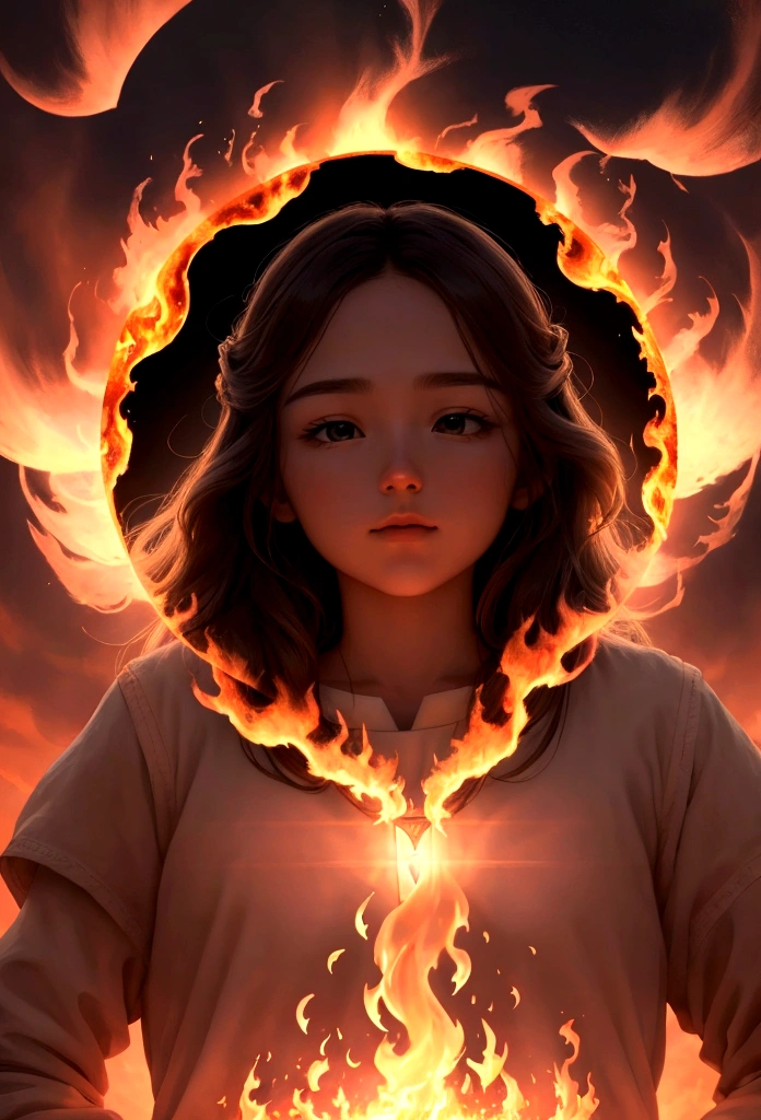 Masterpiece artwork, best qualityer, GOD, jesus, Holy Spirit , floating in the sky, close up, Ablaze, glad, soft, warm lighting, SUNSET, fire (sparks: 0,7)