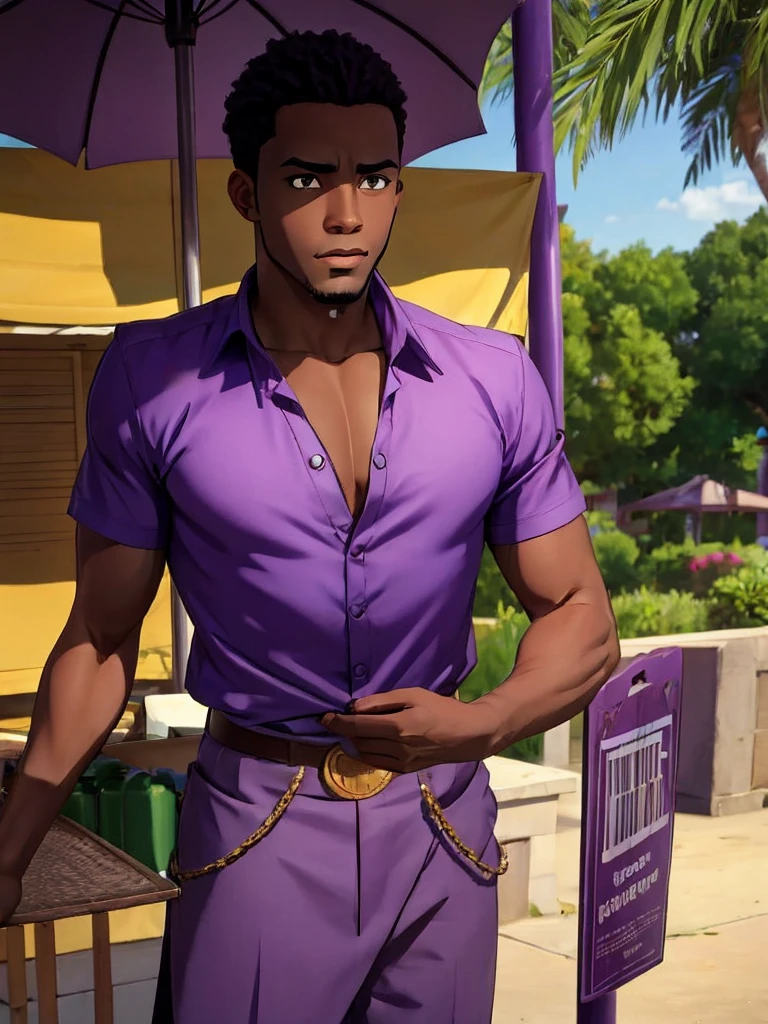 Create a black man with black eyes, black hair