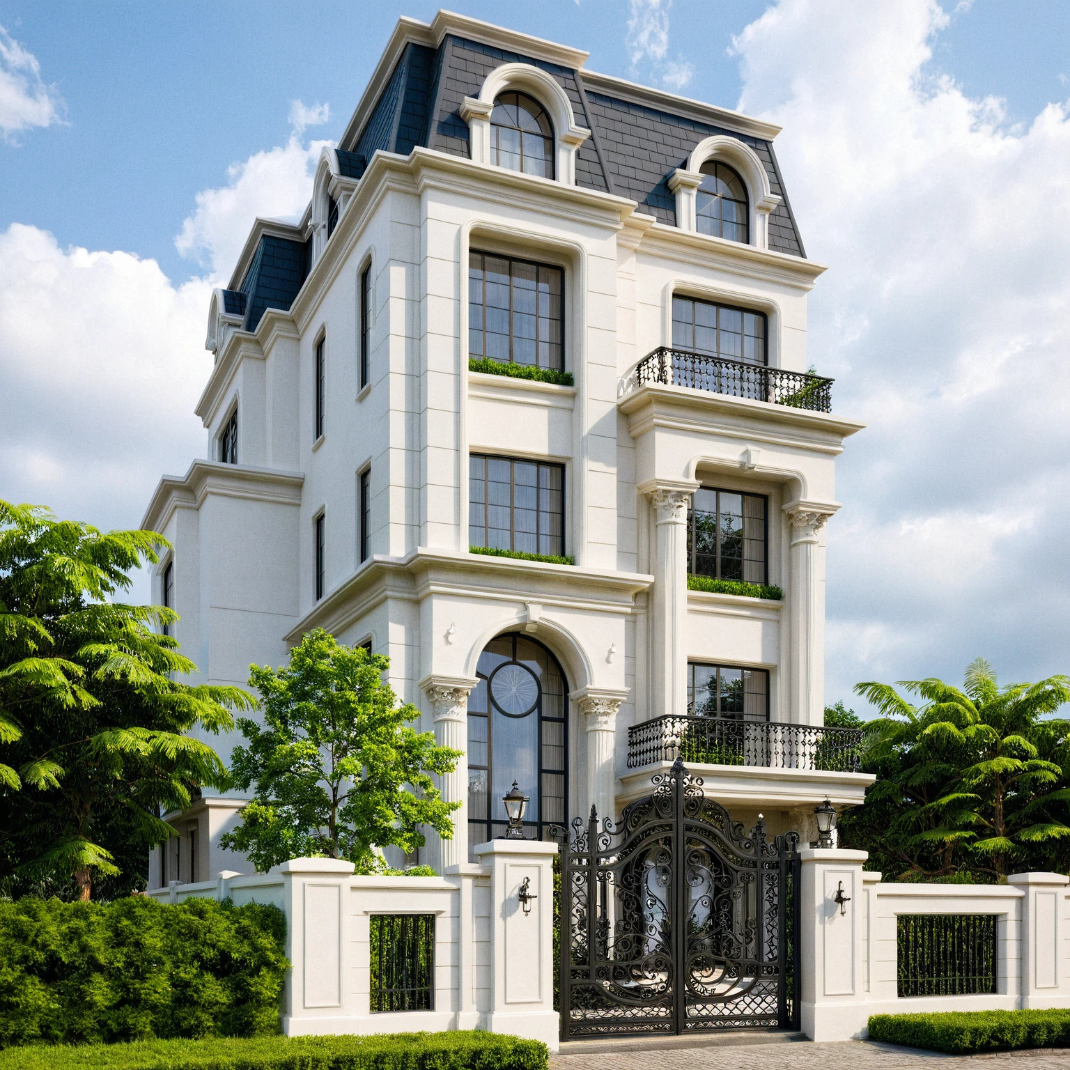 Raw photo, Masterpiece, high quality, best quality, authentic, super detail, exterior, outdoors, house style Indochine on the street, Citigroup road , grass, trees, sky, cloud,  daylight:2.2), vivid colors, (realistic:2.3),
