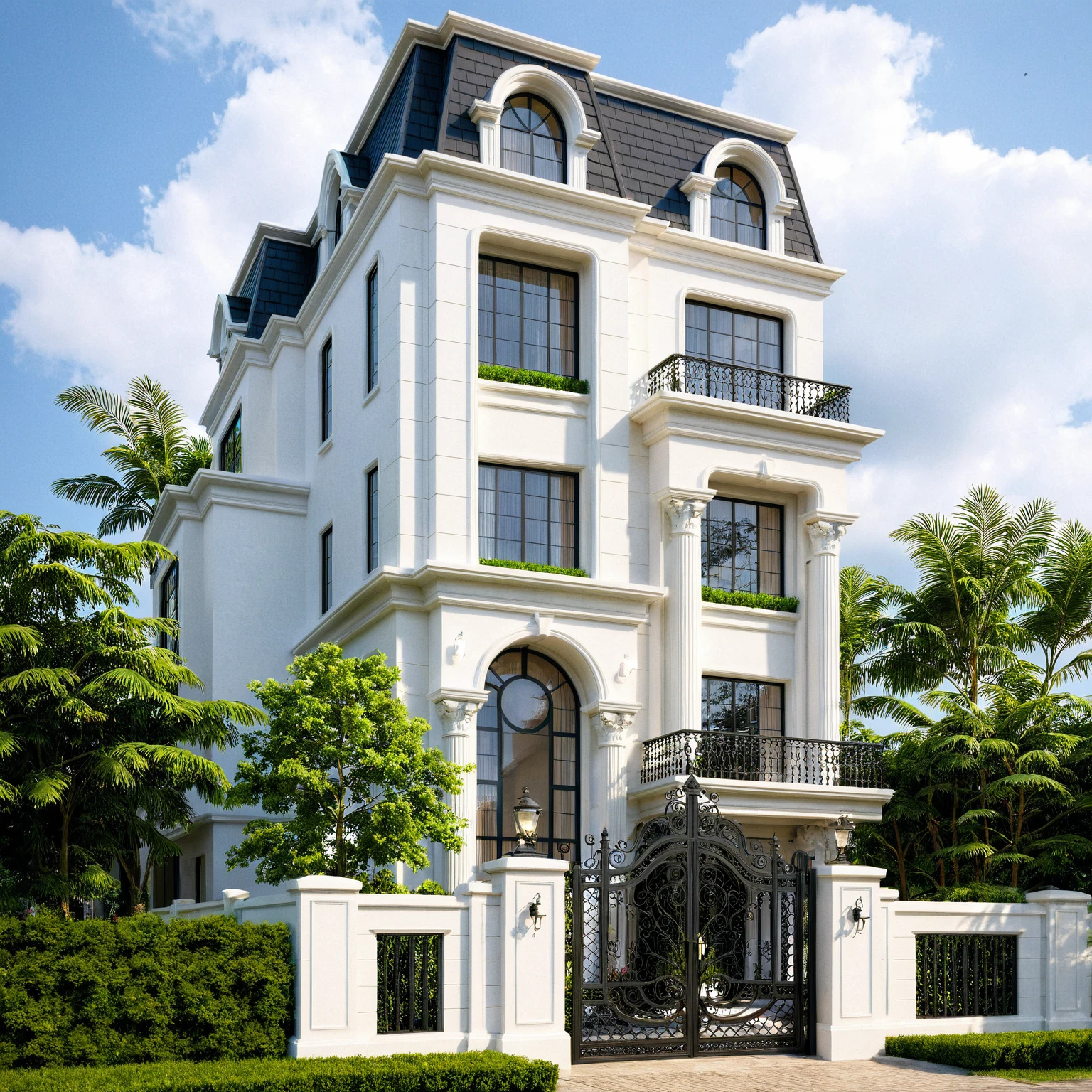 Raw photo, Masterpiece, high quality, best quality, authentic, super detail, exterior, outdoors, house style Indochine on the street, Citigroup road , grass, trees, sky, cloud,  daylight:2.2), vivid colors, (realistic:2.3),
