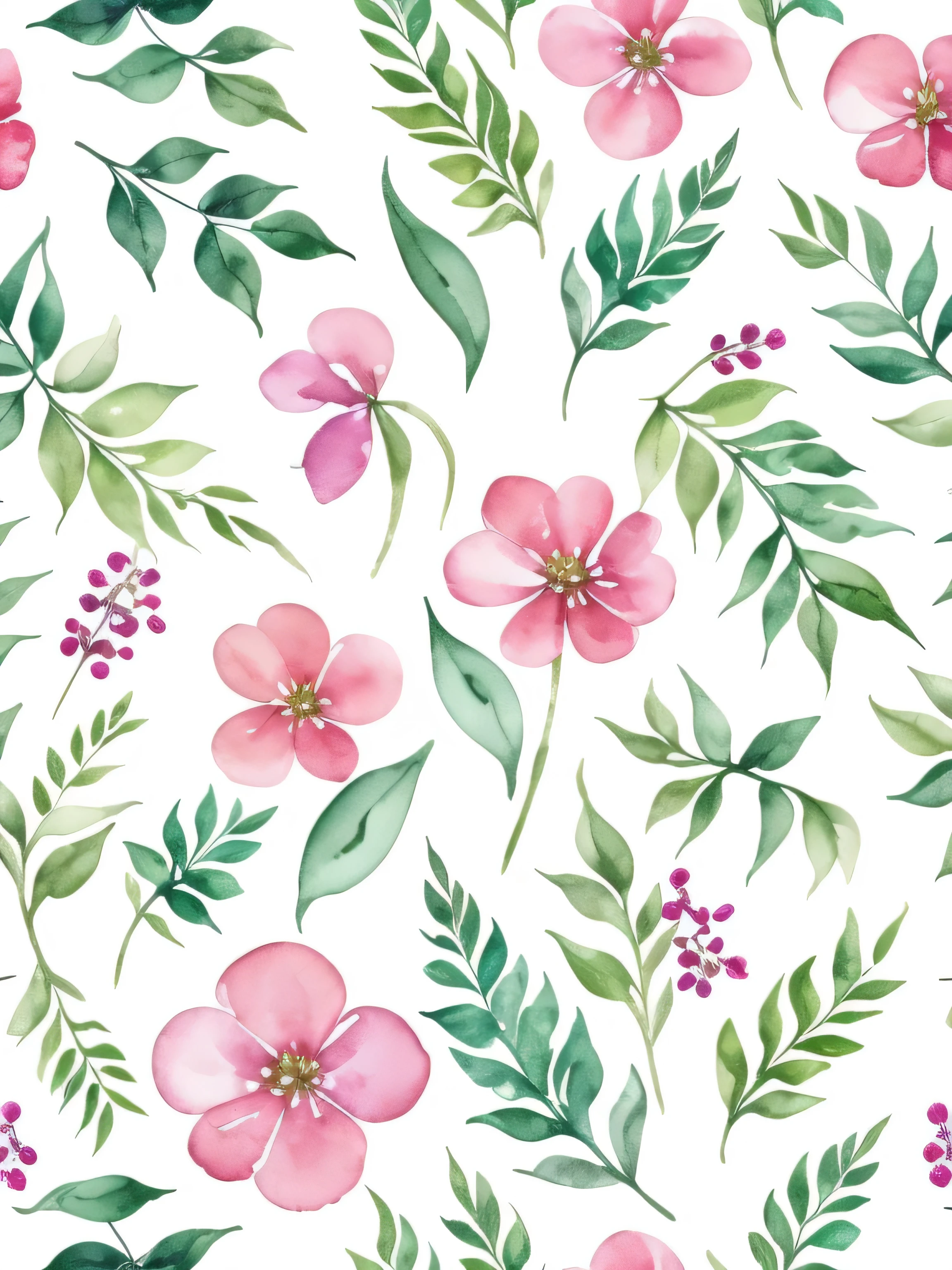 Watercolor pattern of beautiful flowers, berry, Ferns, foliage, Calming colors #3b4195 Color background. Watercolor paper texture.