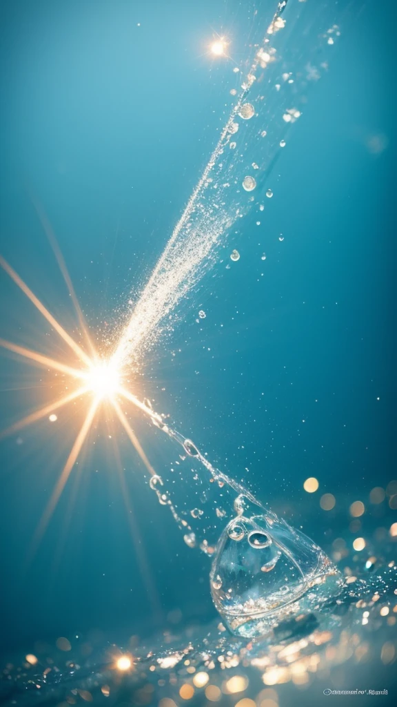Summer Dream,Translucent water drops,Dreamy lighting,The scattered water drops float in the air and sparkle in the sun,HD,Details,Best quality