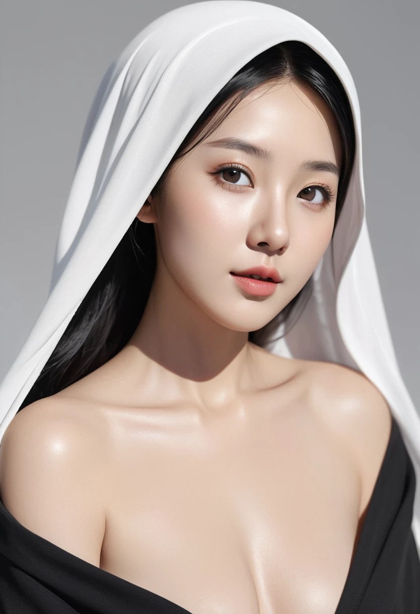16k, hyper resolution, extremely detailed, A highly detailed, medium long shot 3D rendering of a realistic naked chinese young girl and only wearing a black hijab with accurate face and wearing vibrator. She is nude and standing confidently showing sexy body, sofa background, drawing attention to its cheerful and elegant appearance. Her skin is smooth, naturally glowing and healthy, and her eyes are bright and expressive. The overall style is a mix of realism and a hint of cartoon features, giving it a lively look. use soft photography lighting