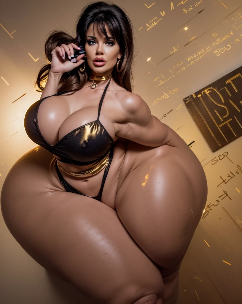 (zoom in), (masterpiece), 4k artwork, (hyper realist), Beautiful elderly woman, 65 years old, Grandmother, Female teacher, with an incredible body wearing a white swimsuit with a gold garter belt on the thighs with bronze and gold details, with her back to the camera showing a huge ass, Very slender waist, wide hip, linda Grandmother, beautiful old woman, night and urban scenery with bokeh and flares on camera