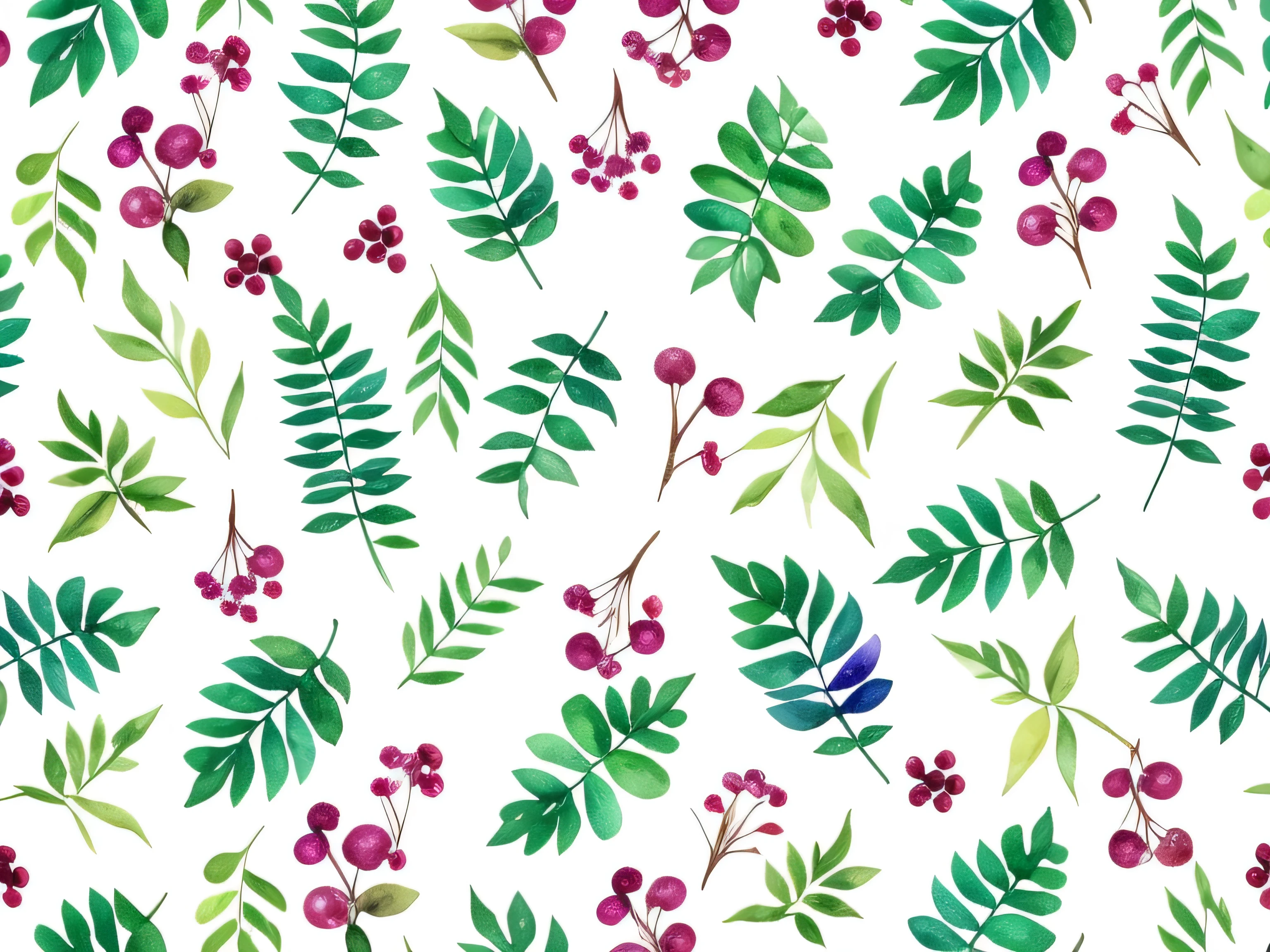 Watercolor pattern of beautiful flowers, berry, Ferns, foliage, Calming colors #3b4195 Color background. Watercolor paper texture.