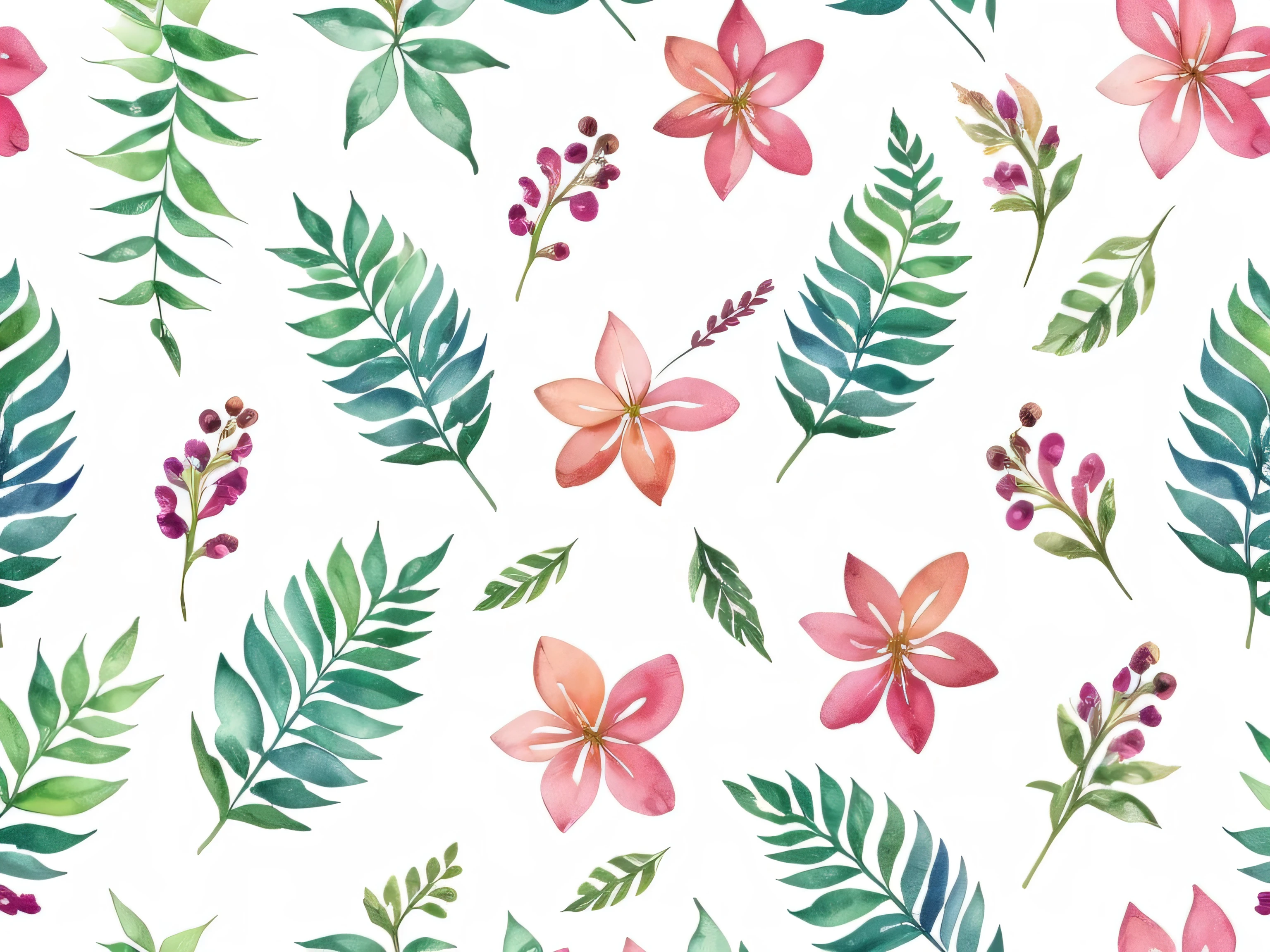 Watercolor pattern of beautiful flowers, berry, Ferns, foliage, Calming colors #3b4195 Color background. Watercolor paper texture.