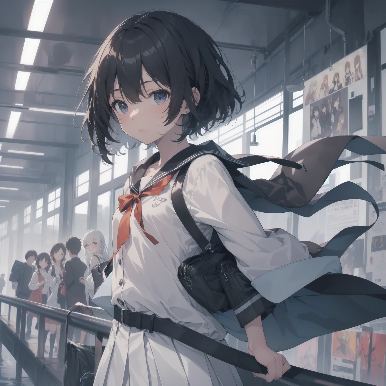 ultra-absurdres-Top quality by artist God, ultra-detailed, high resolution, anime moe artstyle, best anime 8k konachan wallpaper, pixiv contest winner, pool:2810, perfect ???????,break, 1girl, (Please draw a girl walking sleepily to school alone. )break,(Solo,little female, 13-year-old:1.3),Full limbs, complete fingers,a junior high school student, (very short hair), short cut, flat ?????, , small ????, small black eyes, beautiful detailed eyes, well-proportioned iris and pupils, expressive eyes, highres detailed hair, soft expression, salor school_uniform, sailor collar, serahuku, bow, pleated skirt,(Detailed Lighting), (Detailed background), in the School commute route. break,super detailed skin, Best cinematic lighting powered by famous artist, 8k,beauty illustration,photoshop_(medium),very aesthetic,break,((artist:saiguchi_otoufu )), artist:clamp ,artist:carnelian ,artist:kantoku ,
