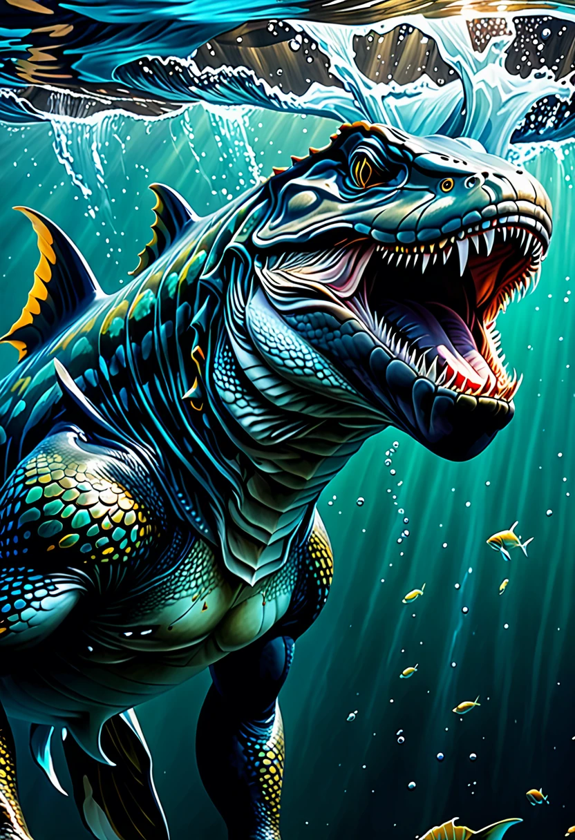 ((Best high quality:1.2)), (8k), extremely detailed, ((High detail:1.2)), aquatic monster horror,