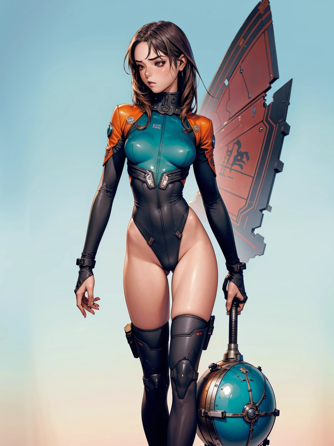 (((Teal skin))), (((back view))), (((phoenix tattoo on back))), (((teal suit))), (((perfect ass))), (((best qualityer: 1.4))), (((Afro))), (((DuneWalker))), (((post-apocalypse))), (Unbeatable masterpiece), (hiper HD),(CG 8k hyper-realistic), (((breasts big))), (((hyper feminine))), sensuous girl, (bob hair with straight bangs), ((( sculptural body ))), (((1 girl))), 20 year anime girl with perfect body, Beautiful and well-groomed face, slanted eyes, muscular body:1.2, costume with textured details in pixel art, (Head to thigh photos),modern samurai pants, Complex equipment,Tight, dark clothes,With white stars and white stripes, Metal parts in armor, afro girl, (((standing alone))), pirralha violent, ((())), sensuous, pose de atitude, work of art, post-apocalypse, (((manga style))), Bounty Hunter, violent, Manic, the way you want, slenderbody, thin but strong, perfectbody, roupa moderna, Advanced technology, short shorts with checkered pattern in red and black, fur collar jacket, sleeves with vertical striped pattern, neutral background