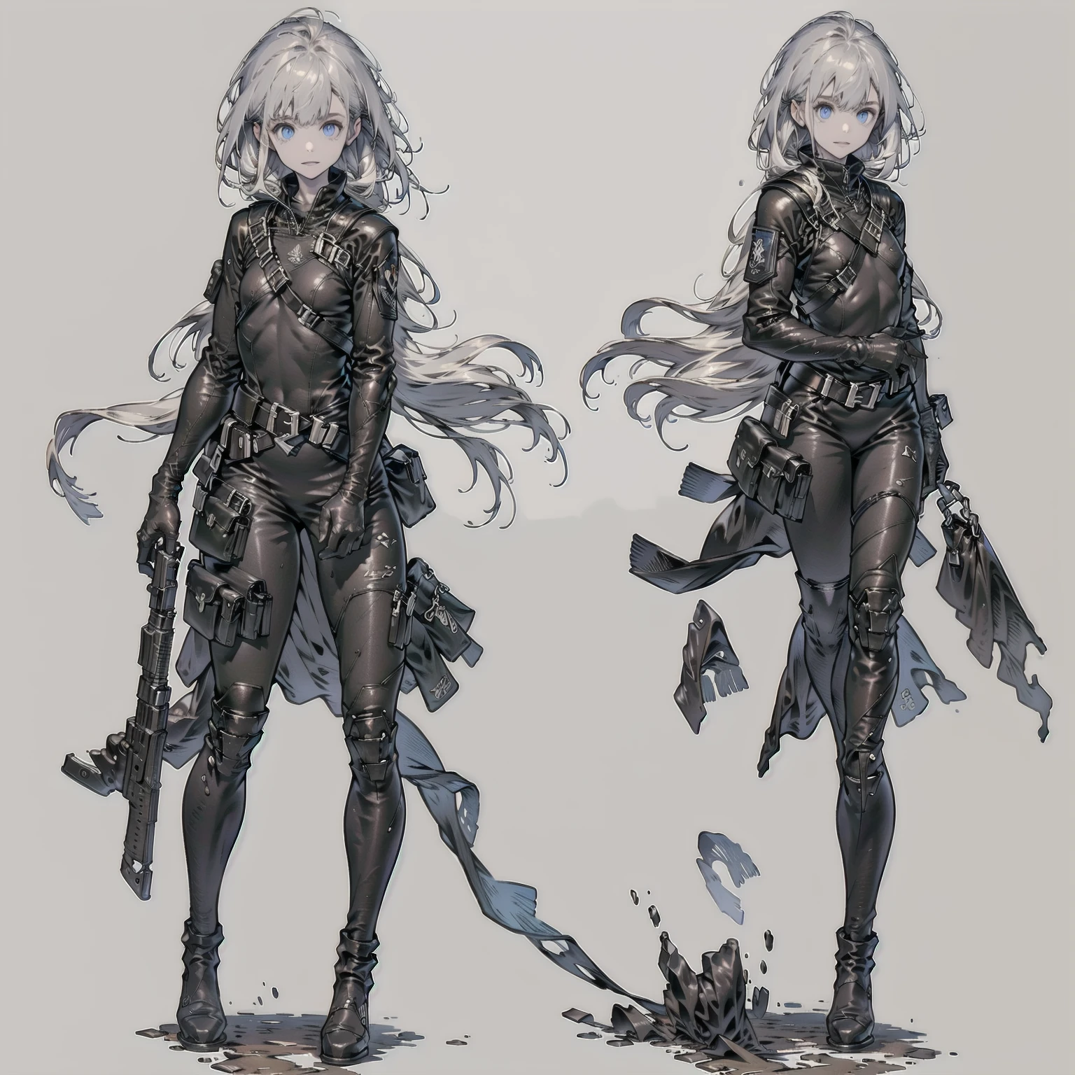 (((custom combat suit)))、Beautiful artwork illustration，Beautiful digital artwork、(((Very long hair、long hair)))、(((Change into a diving wetsuit))),(masterpiece、Highest quality、Highest quality、Beautiful and aesthetic:1.2)、Check it out,Small and slim body, solo, One Girl, Highest detail、Vivid texture、Slender body, Full Body Shot, Beautiful Blue Eyes, beautiful girl, Small Face、White skin、 ((Small breasts))、(Sharp focus),(Cowboy Shot),((Black tactical glove armor、tactical body armor、gun belt、Gun Holster))、