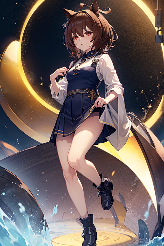 ((Highest quality)), ((masterpiece)), Highest quality),Red cheongsam,mini skirt,Full body portrait,