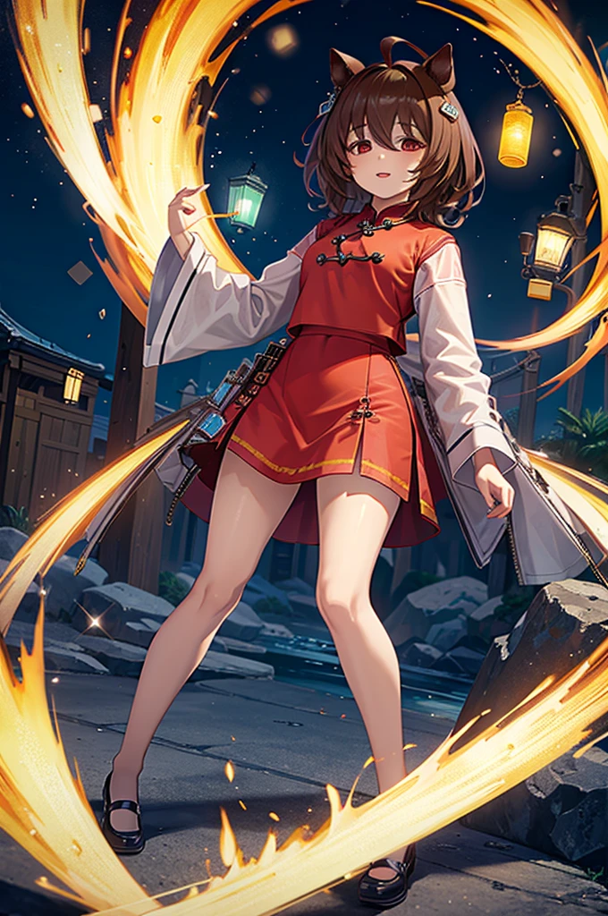 ((Highest quality)), ((masterpiece)), Highest quality),Red cheongsam，mini skirt，Full body portrait，