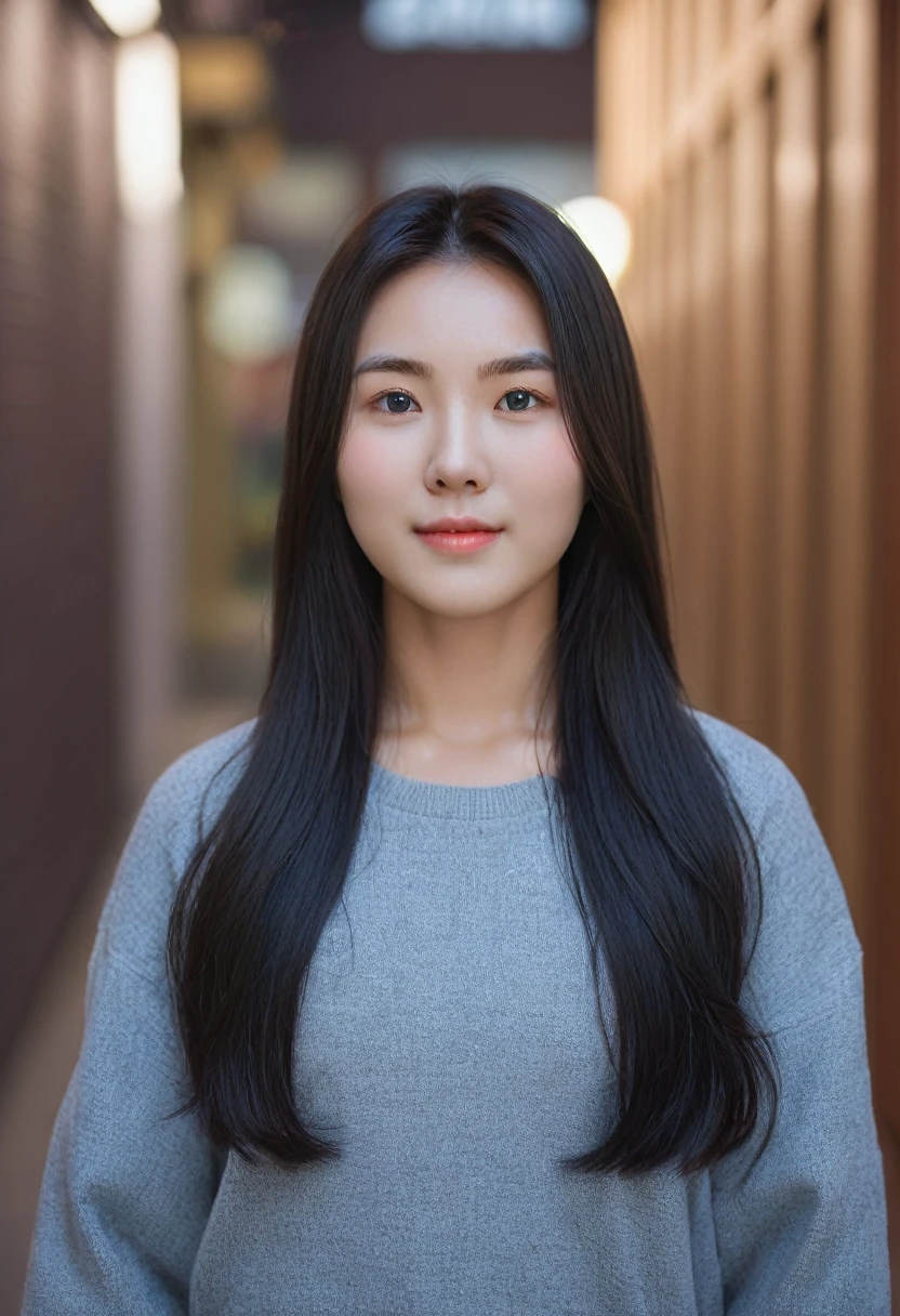 Best Quality, 8k, Masterpiece, (Portrait: 1.3), (photo realistic:1.4), (hyper realistic:1.4), Sharp Focus, looking at viewer, (smoother lighting:1.1), (increase cinematic lighting quality:0.9), realistic lighting, backlighting, light on face, ray trace, (brightening light:1.2), (Increase quality:1.4), sharp detail, (best quality real texture skin:1.4), finely detailed eyes, black_eyes, finely detailed face, 25 year old Korean woman
