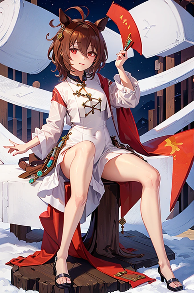 ((Highest quality)), ((masterpiece)), Highest quality),Red mini cheongsam，Full body portrait，Open your legs，