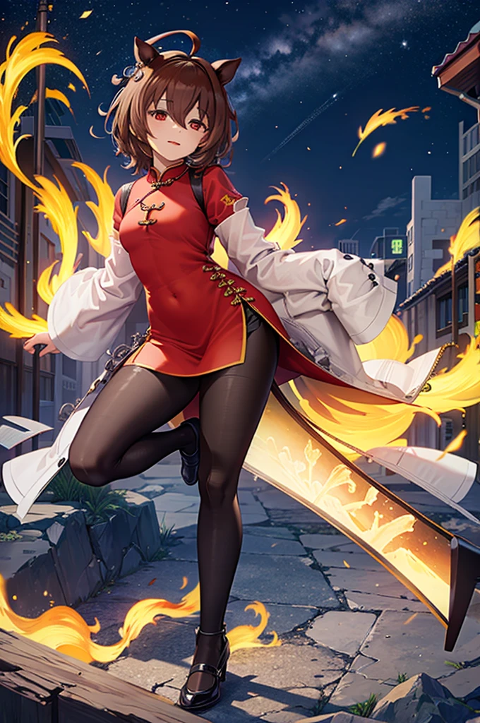 ((Highest quality)), ((masterpiece)), Highest quality),Red mini cheongsam，Full body portrait，Open your legs，