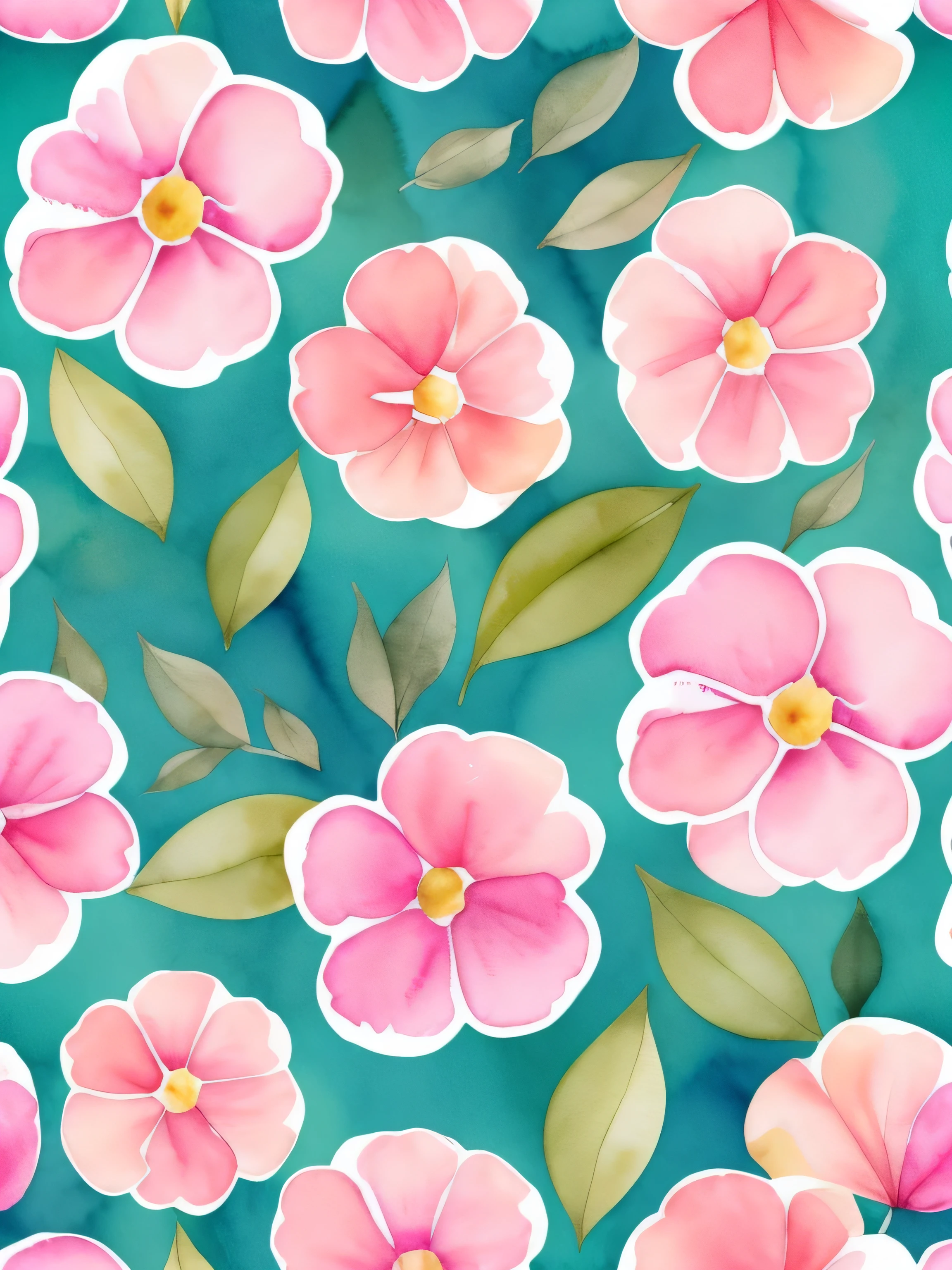 Watercolor pattern of beautiful flowers, petal, foliage, Calming colors #3b4195 Color background. Watercolor paper texture.
