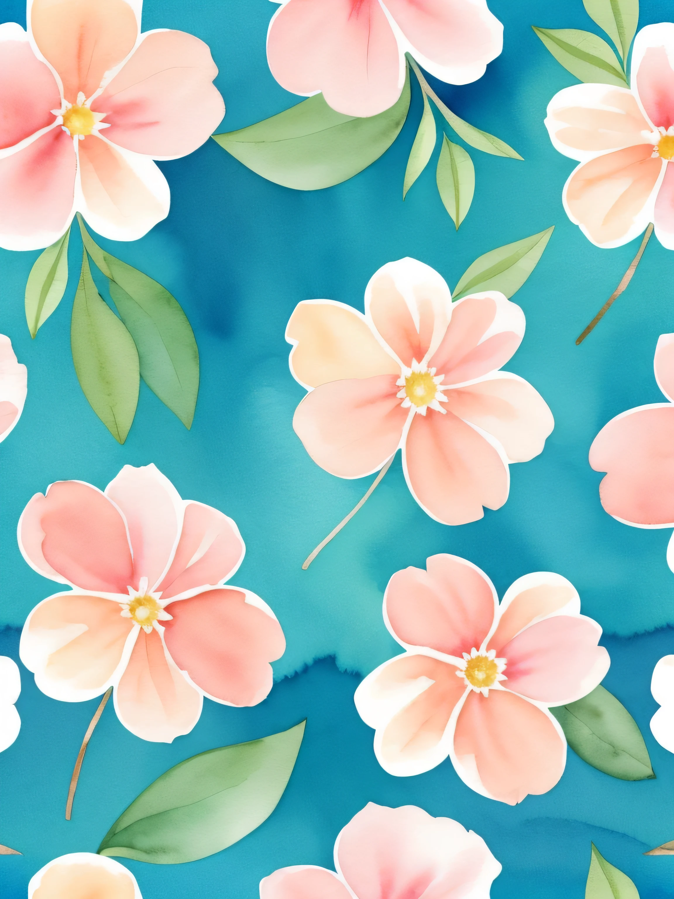 Watercolor pattern of beautiful flowers, petal, foliage, Calming colors #3b4195 Color background. Watercolor paper texture.