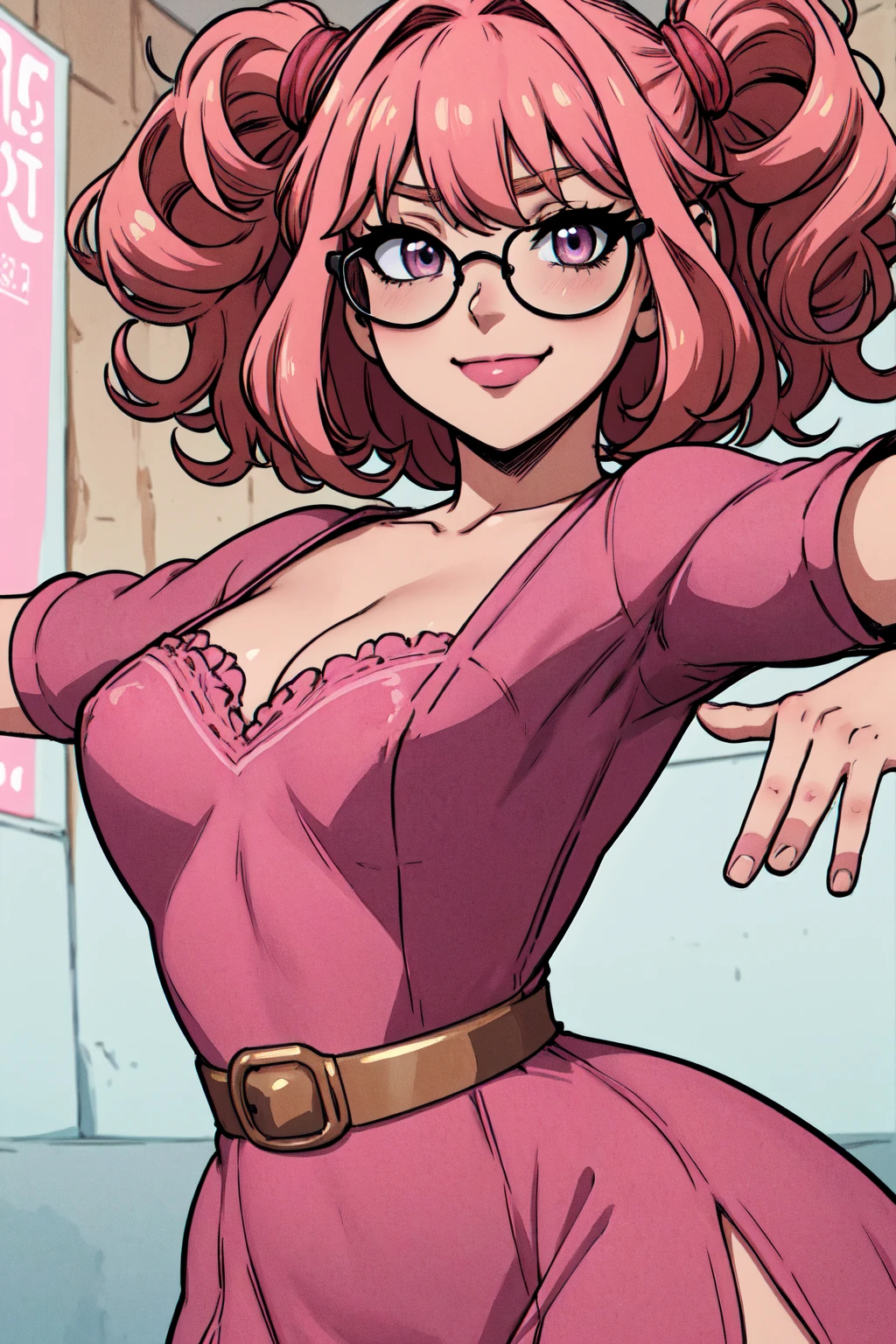 {-erro_de_anatomia:1.0}(best quality,4k,8k,highres,masterpiece:1.2) Anime girl tuxedo with curly rose gold hair and round gold glasses, rose gold eyes. Guviz style art, attractive detailed art style, Charlie Bowater Style, 1 7 - year - old cute anime girl, detailed manga style, detailed anime character art, germ of art. High detail, stunning manga art style. Rose dress. (pink dress) . Wearing rose gold Victorian clothing, dynamic poses, smile. Different Pose, upper body