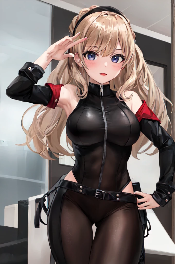 Masterpiece, High Quality, 1Girl, Arlechinno, X-cross eyes, Bodysuit, Hero Pose