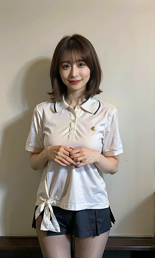 Sailor suit、.(((Pantyhose w.Medium Short Hair、Shoulder-length hair:1.4))).((A luxurious navy blue shirt with a navy blue collar、Standing photo、Medium Hair、服の上からでもわかるBig Breasts、Both hands are in front of the belly button、A photo of panties visible through a short polo shirt、Roll up your shirt with your hands、She is wearing a white polo shirt and luxurious white panties.、:1.4))、In the living room、Cream Hair Color、Her huge breasts are obvious even through her clothes...、Small earrings、Light brown hair color、:1.4））、Shiny Hair、Light beige hair color、Background Blur、Light brown hair、｛｛Cowgirl Shot｝｝、（（Close-up shot from the waist up、Big Breasts:1.4））、Big Breasts、にっこりsmile、服からでも分かるBig Breasts、Cowboy Shot、素敵なsmile、（（Revealing clothing））、Full body photo、ring、Tuck your hair behind one ear、Silver Necklace、smile、Caustics、Highly detailed photos、Big Breasts、Super no makeup、(8K、RAW Photos、Highest quality、masterpiece:1.2)、(Realistic、Realistic)、1 Girl、((Big Breastsショートヘア、Looking into the camera:1.4))、Hair blowing in the wind

