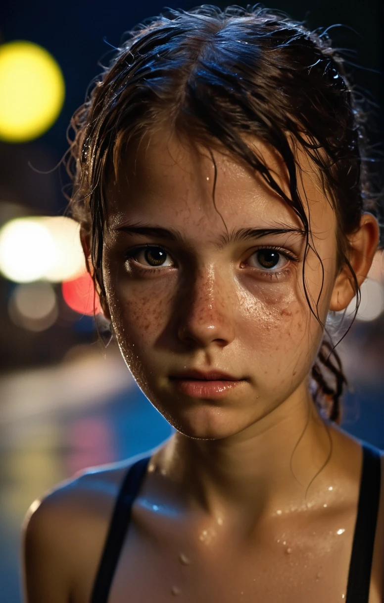 "Streetpunk Sexy" - Visualize a full body photo of a 18 year old woman that looks like 12 years old on a city street. rainy night,The shot,taken from a distance,captures her (wet body:1.6) and indifferent expression in the midst of the urban night. She is not wearing a dress,with body sweat and wetness hinting at the city's humid atmosphere. messy hair,pigtails,candid pose,head tilt,The photo,taken with a Canon EOS 5D Mark III,showcases her natural skin texture,including subtle freckles (0.3) and acne (0.3),in hyperrealistic detail under soft,sharp lighting. The depth of field focuses on her detailed body, against a backdrop of soothing,muted colors and high contrast,creating a dark,yet gorgeous (1.2) and immersive night scene., looks like a 12 year old girl, full body front view, artistic nudism, photo includes feet, cinlude body, armas, small ass, flat chest, artistic nudism artistic nudism artistic nudism artistic nudism artistic nudism artistic nudism artistic nudism 