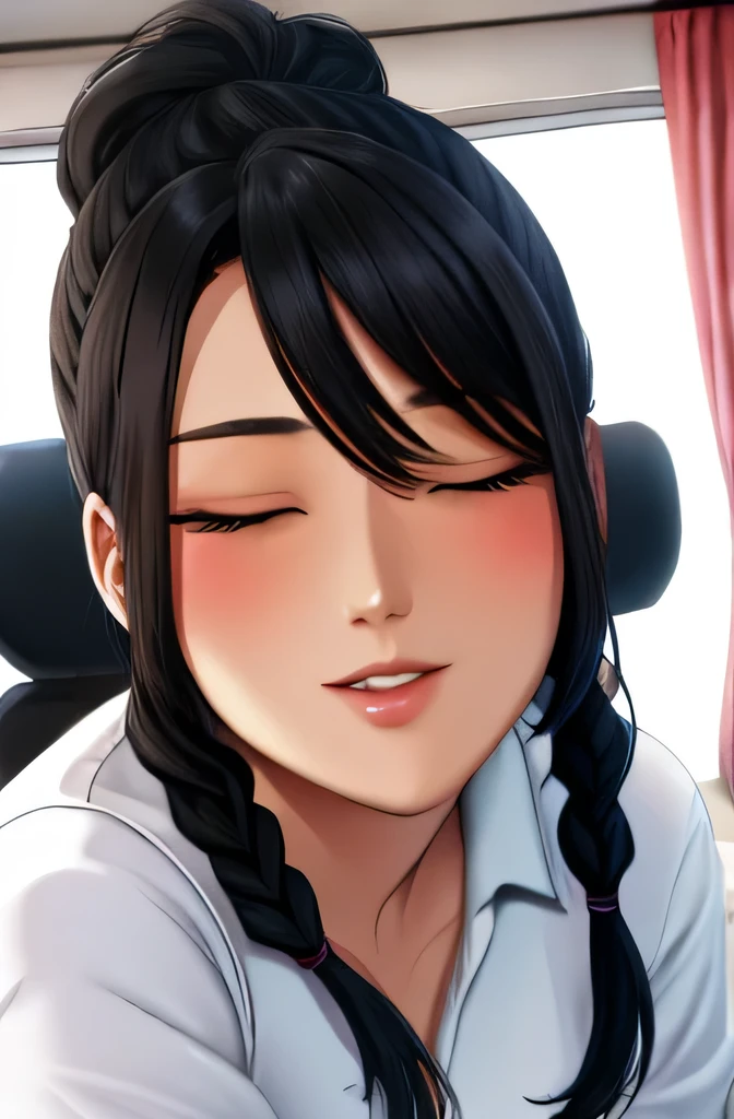 nsfw, (vacuum fellatio:1.5), (:>=:1.2),(big penis:1.1),leaning forward, long hair, (Braid:1.3), sidelocks, black hair, brown eyes, white skin, hairclip, glasses, thin eyebrows, anime cg,(cum:1.5),(tears:1.3),close your eyes, masutepiece, Best Quality, Detailed CG, 8K Wallpaper,(Close ~ eyes:1.3),whole body expression, (ninja:1.5),