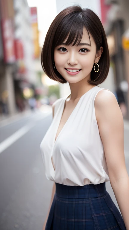 (masterpiece)、(Highest quality:1.5)、(Photorealistic:1.2)、(Surreal), (High resolution), (Realistic), (Post-processing),(Sharp focus), Sharp focus:1.2,Backlight, (Improvement of quality:1.4), Healthy thighs、(Narrow waist)、Big Ass、((Perfectly detailed five-fingered hands)),(Anatomically correct body)、((1 female:1.4))、Japanese、Realistic Skin、(Small chest:1.4)、Bust size is A cup、Pretty woman with perfect figure:1.4,(from the front:1.5), (Enhances the beauty of skin texture:1.1),No makeup、美しいBlack Hair、The best smile、Natural color lip、(Small Mouth:1.4)、(Oval Face)、Even bangs、Hide eyebrows with bangs、((29-year-old woman))、Bob Hair、Hair blowing in the wind, (Black Hair, Iris, Watery eyes, Shining Eyes, Bob Cut Hair, Small earrings,), Hair behind the ear、No makeup、(Drooping eyes)、Drooping eye corners、Photos taken by a professional photographer,1 girl, Cute Smile,whole body、(((One lovely woman)),((A big friendly smile)),(( Small breasts,Small breastsの谷間)),((((Plump Cheeks)))),((whole body:1.5)),A woman standing in the streets Ginza、Wearing a navy blue blazer、Wearing a white blouse、Wearing a checked skirt、Wear pumps、The wind is blowing、A bag is hanging From the right shoulder、Balanced proportions、Small breasts、(whole bodyスリムな体型:1.5)、