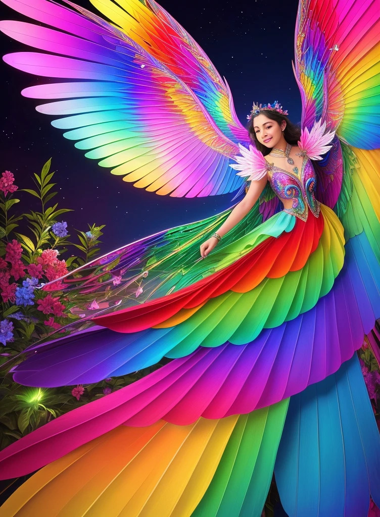 Asas Brilhantes: Its wings are resplendent, reflecting rainbow colors when it hits them. These magical wings allow her to fly through the Enchanted Garden and faraway places on her adventures.