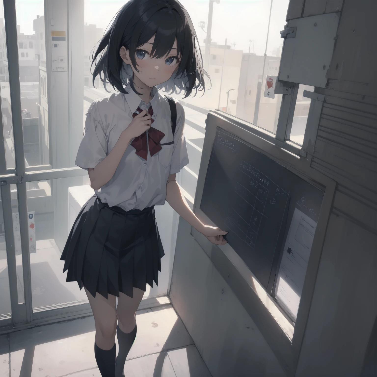 ultra-absurdres-Top quality by artist God, ultra-detailed, high resolution, anime moe artstyle, best anime 8k konachan wallpaper, pixiv contest winner, pool:2810, perfect anatomy,break, 1girl, (Please draw a girl walking sleepily to school alone. )break,(Solo,little female, 13-year-old:1.3),Full limbs, complete fingers,a junior high school student, (very short hair), short cut, flat chest, , small butt, small black eyes, beautiful detailed eyes, well-proportioned iris and pupils, expressive eyes, highres detailed hair, soft expression, salor school_uniform, sailor collar, serahuku, bow, pleated skirt,(Detailed Lighting), (Detailed background), in the School commute route. break,super detailed skin, Best cinematic lighting powered by famous artist, 8k,beauty illustration,photoshop_(medium),very aesthetic,break,((artist:saiguchi_otoufu )), artist:clamp ,artist:carnelian ,artist:kantoku ,
