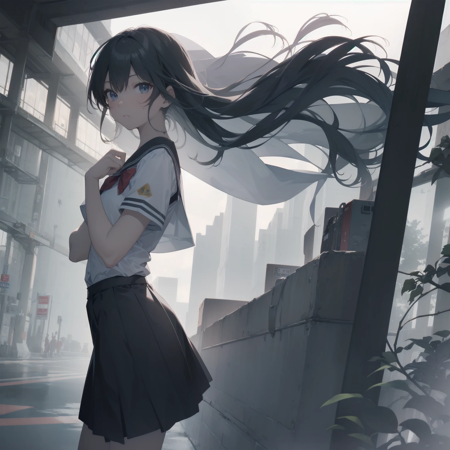 ultra-absurdres-Top quality by artist God, ultra-detailed, high resolution, anime moe artstyle, best anime 8k konachan wallpaper, pixiv contest winner, pool:2810, perfect anatomy,break, 1girl, (Please draw a girl walking sleepily to school alone. )break,(Solo,little female, 13-year-old:1.3),Full limbs, complete fingers,a junior high school student, (very short hair), short cut, flat chest, , small butt, small black eyes, beautiful detailed eyes, well-proportioned iris and pupils, expressive eyes, highres detailed hair, soft expression, salor school_uniform, sailor collar, serahuku, bow, pleated skirt,(Detailed Lighting), (Detailed background), in the School commute route. break,super detailed skin, Best cinematic lighting powered by famous artist, 8k,beauty illustration,photoshop_(medium),very aesthetic,break,((artist:saiguchi_otoufu )), artist:clamp ,artist:carnelian ,artist:kantoku ,