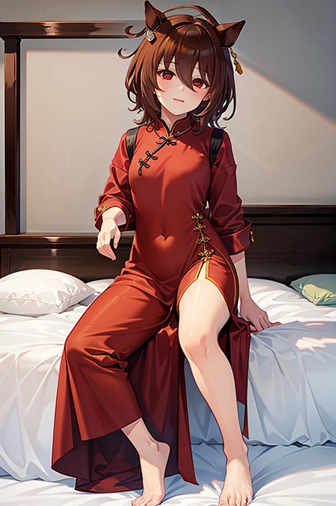 ((Highest quality)), ((masterpiece)), Highest quality),Red cheongsam，Full body portrait，