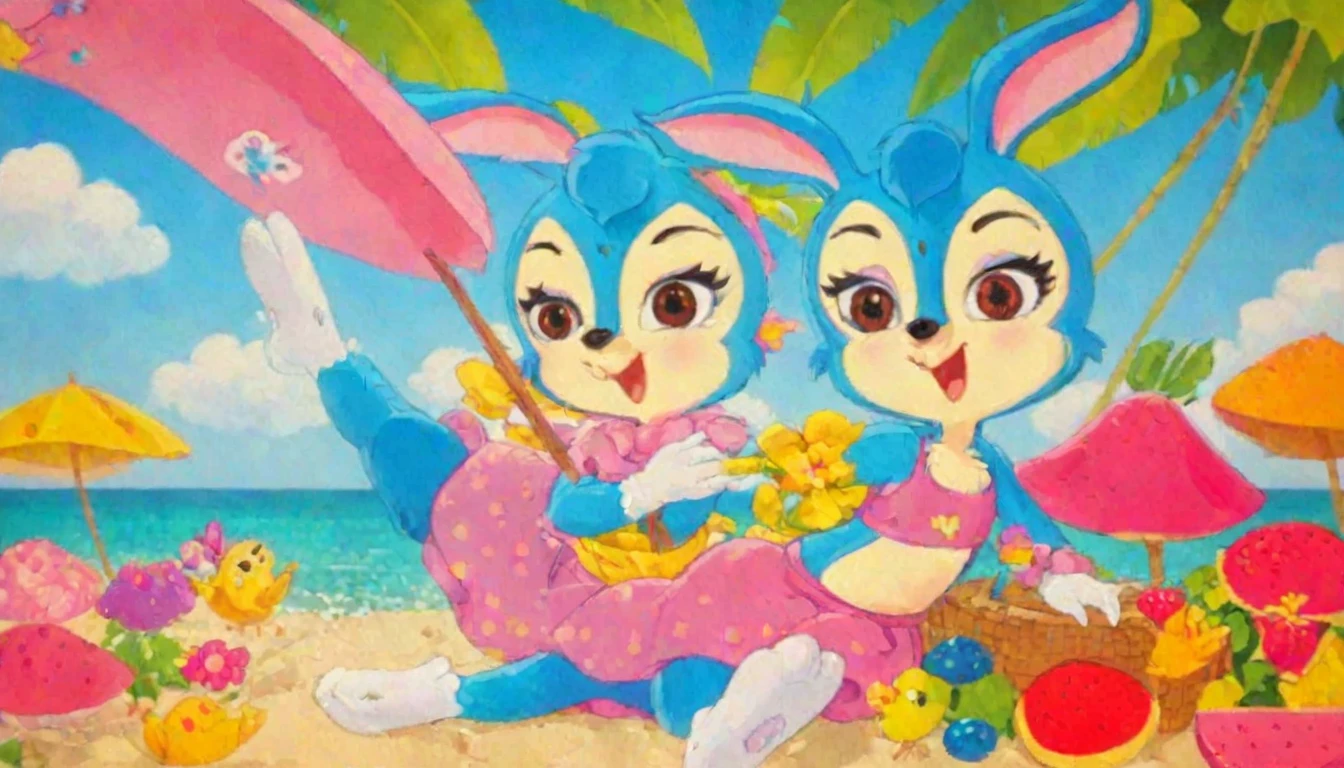 lantu,, masterpiece, best quality,Solitary,Animal ears,open mouth,Rabbit ears,Smile,hairy的,Happy,1 girl,Sexy look,Beach,Bikini,Brown eyes,blush,Gloves,Gloves,hairy,Animal nose,Leg lift,Bunny Girl,Blue fur,Blue Hair,Tail,flat chest,Raise your arms,