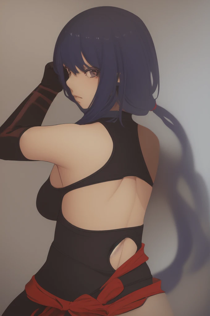 Master piece, High Quality, 1Girl, Raiden Shogun, Body Suit purple, Hero Pose, Hands behind back
