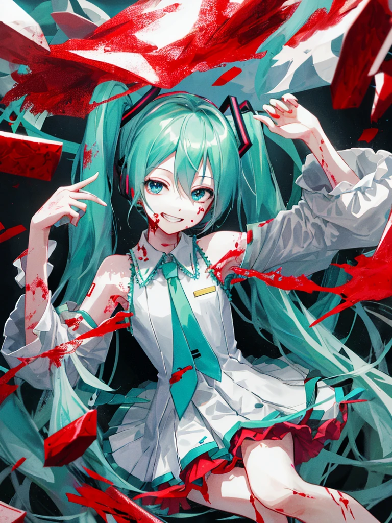 hatsune miku, blood, smiling
