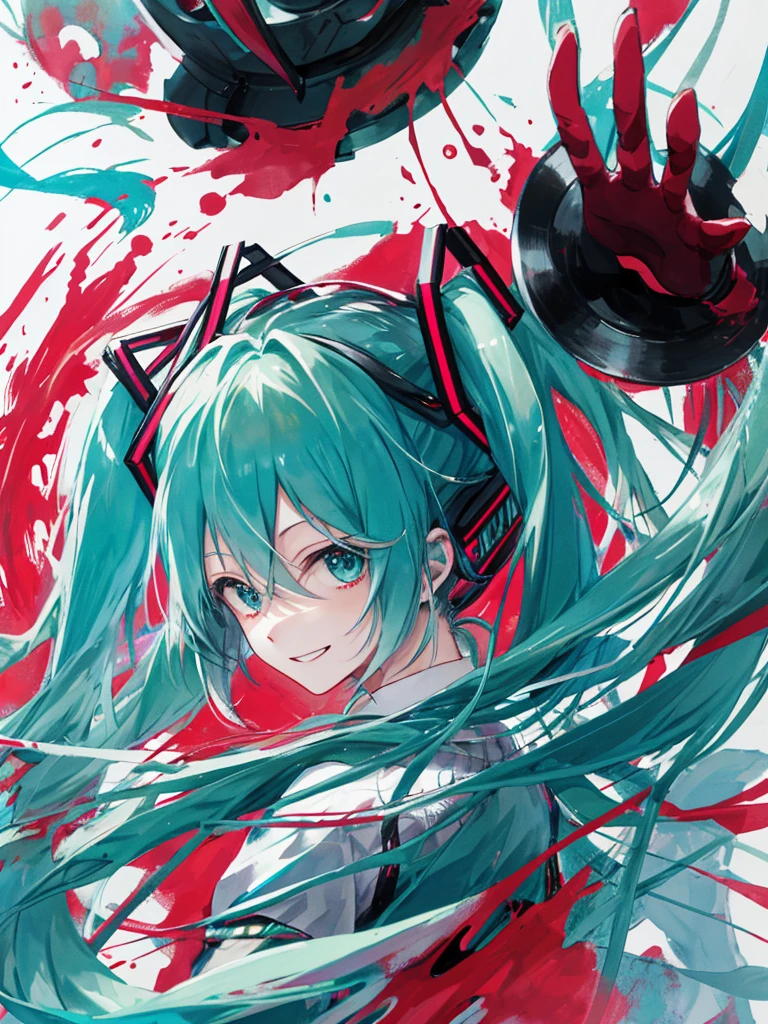hatsune miku, blood, smiling