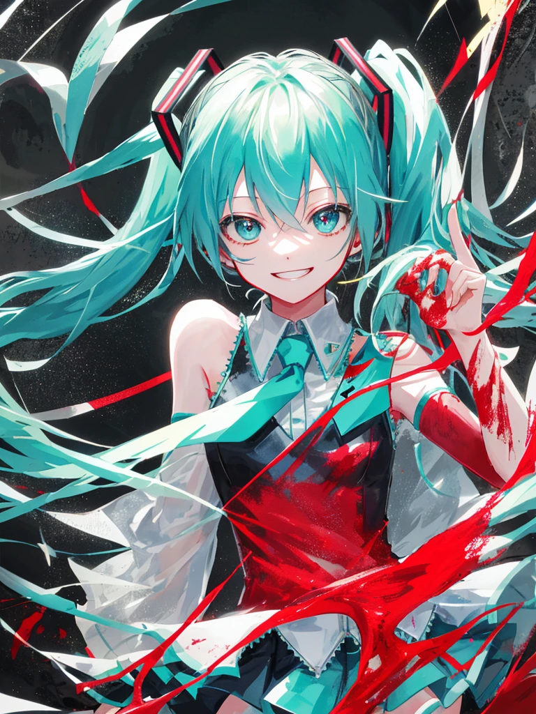 hatsune miku, blood, smiling