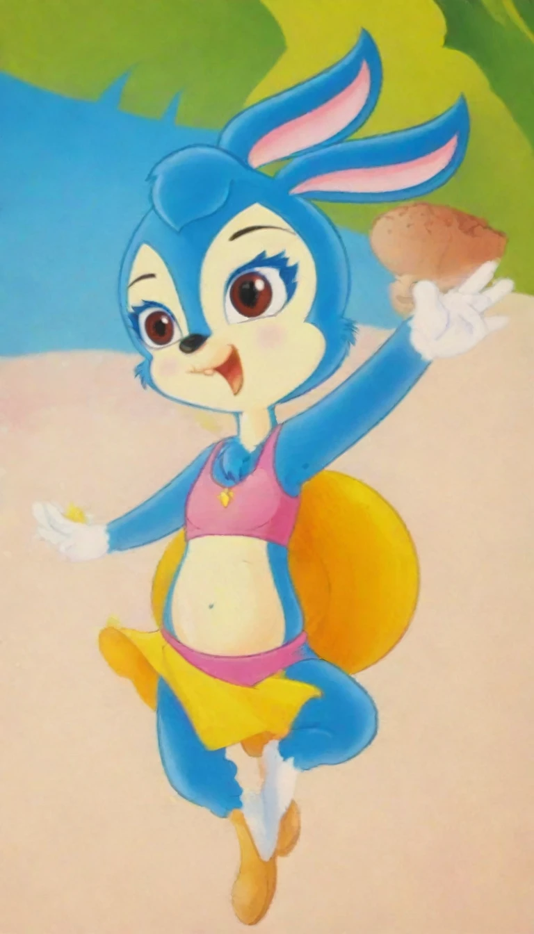 lantu,, masterpiece, best quality,Solitary,Animal ears,open mouth,Rabbit ears,Smile,hairy的,Happy,1 girl,Sexy look,Beach,Bikini,Brown eyes,blush,Gloves,Gloves,hairy,Animal nose,Leg lift,Bunny Girl,Blue fur,Blue Hair,Tail,flat chest,Raise your arms