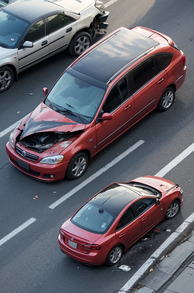 A car accident with a person thrown to the ground 
