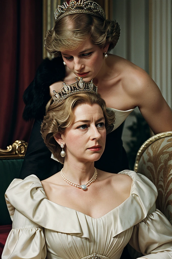 Create an image of Queen Elizabeth II KILLING DIANA OF WALES 