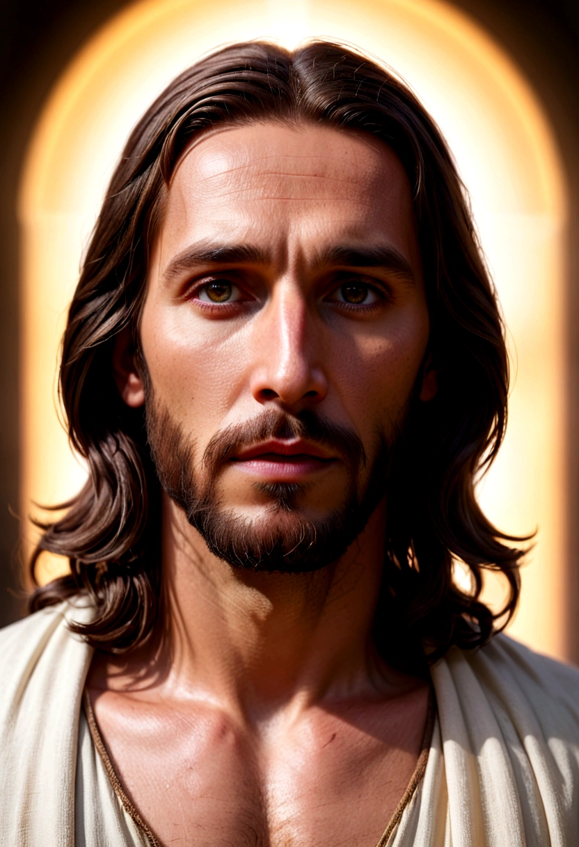 portrait of jesus christ, modern, cinematic lighting, depth of field, bokeh, realism, photorealistic, hyperrealism, professional photography, uhd, dslr, hdr