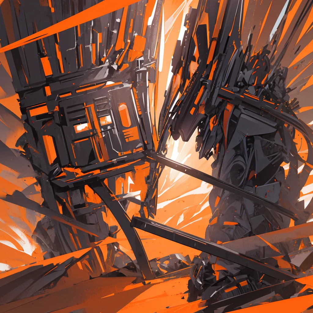 A huge future war,black,With orange decoration,future technology,,((Solid orange background))
