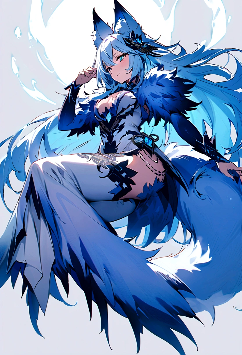fox Light blue hair beast girl indigo fur fox beast girl