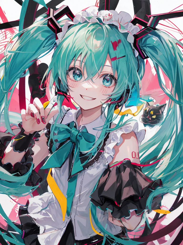hatsune miku, veey cute, blood, smiling, devil, cat ears