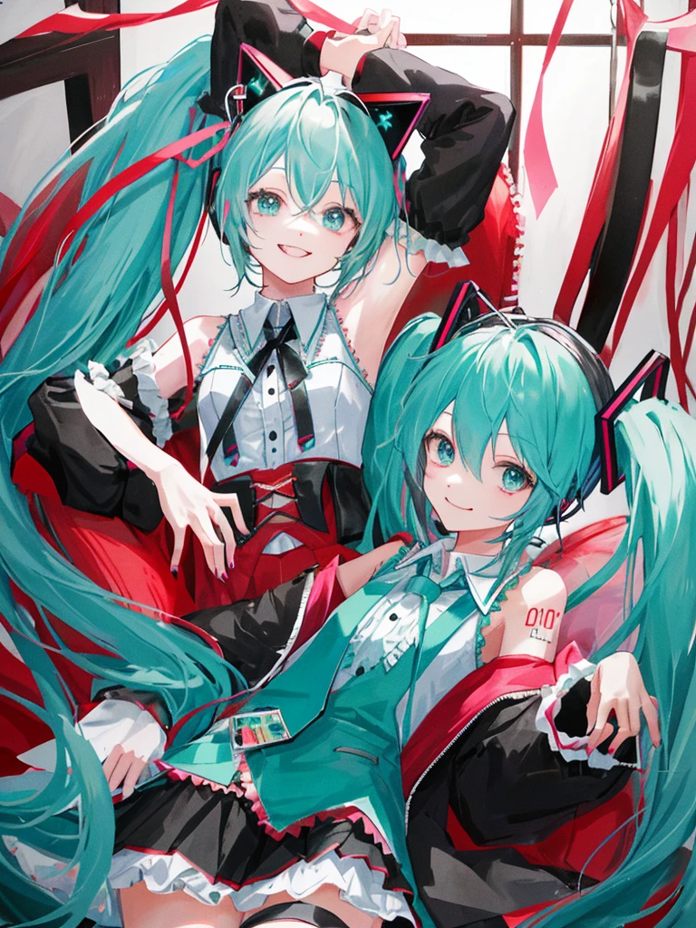 hatsune miku, veey cute, blood, smiling, devil, cat ears