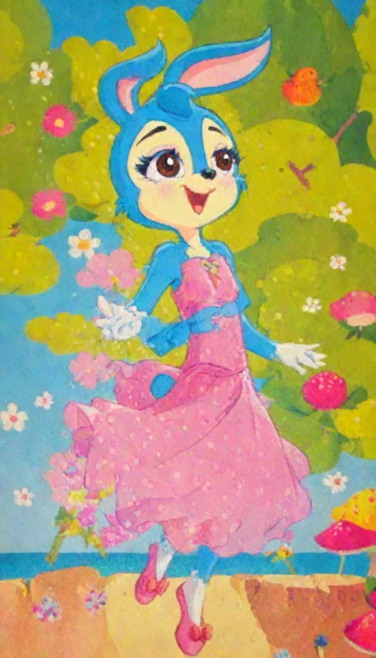 lantu,,masterpiece, best quality,Solitary,Animal ears,open mouth,Rabbit ears,Smile,hairy的,Happy,1 girl,Sexy look,Beach,Pink,dress,,Brown eyes,blush,Gloves,Gloves,hairy,Animal nose,Leg lift,Bunny Girl,Blue fur,Blue Hair,Tail,flat chest,HD,