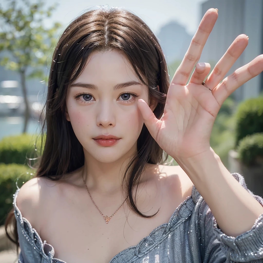 (masterpiece, best quality:1.2), (8k uhd, 16k, 32k, ultra high res), (photorealistic:1.37), (RAW photo), ultimate-realistic, ultimate-realistic details, ultimate-realistic texture, ultimate-intricate details, ultimate-realistic lighting, ultimate-realistic shadow, japanese girl, 24yo, ultimate-cute face, ultimate-RAW skin, ultimate-eyes, A photo of Irakawa's detailed face and body, ((from front, quite a bit body)), looking at the sky with hopeful and big smile on her face, ((Liv tyler mixed face:0.9)), Irakawa is a soul-collector with a strong body foundation and a tight up rose gold hair, dressed bare shoulders ‘Keith haring’ graphics pattern designed loosen dress, hands up, action dynamic pose, The realm eternity riverscape background should be bright, exotic and with a crowd that has different cultures, centered, luminism, black eye, cinematic, Isometric, awesome full color, insanely detailed, film grain, Hasselblad X2D 100C + XCD 2,5/25V, F/1.8, (cinematic still:1.2), 35mm photograph, film, bokeh, professional, 4k, highly detailed, perfect fingers ,Extremely Realistic, UHD, arwen,