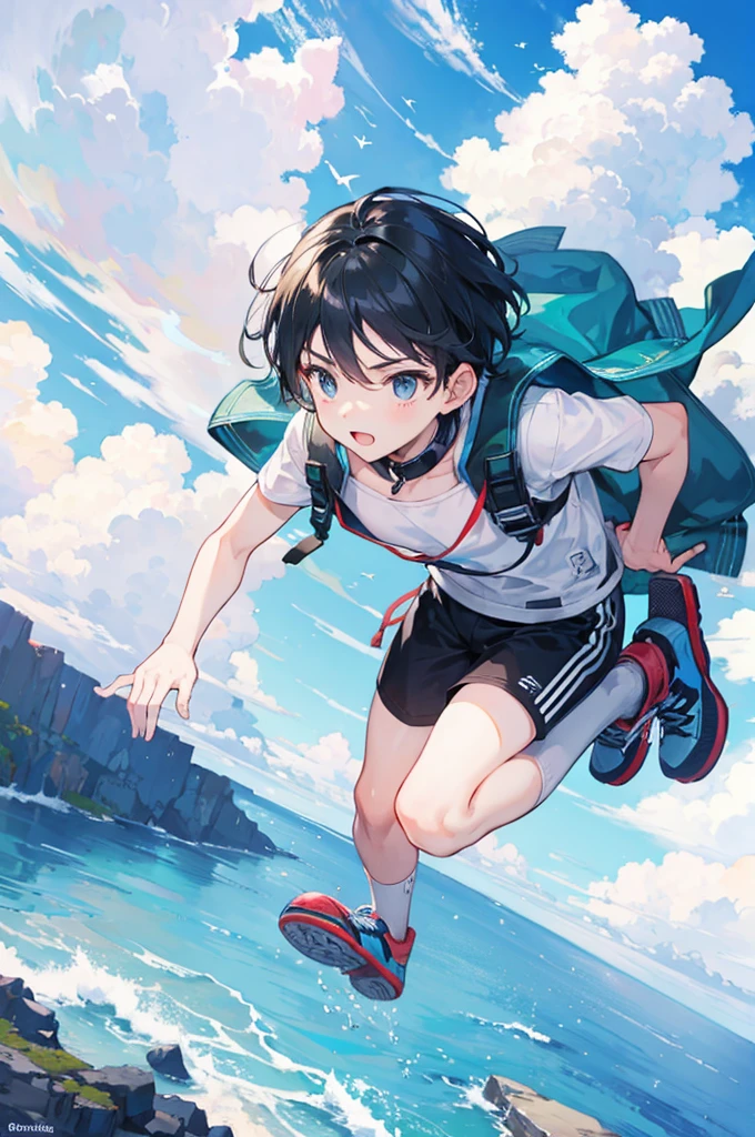 Boy jumping from the sky