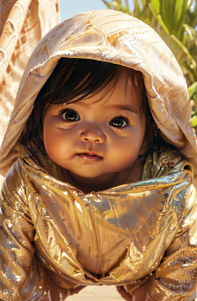 (((1 toddler:1.4))), (baby face), (round face), (little chest), (long hair:1.2, big forhead:1.2), (straight cut bangs:1.2), (brown hair), shiny hair, hairgrip, curled eyelashes:0.6,(beautiful big eyes:1.3), intricate eyes,beautiful detailed eyes,symmetrical eyes,big eyes:1.5,(apricot eyes:1.2), extremely detailed cute anime face, clear pale blush, dark brown skin, solo,🦄,🌈,kawaii, Prayer, long loincloth, (navel) (wreath of flowers), Shaman tribal clothes,thong tribal,(((lustrous skin:1.5,tanned skin,bright skin: 1.5,skin tanned,shiny skin,very shiny skin,shiny body))),((nsfw)),(tribal clothes,style old Egypt),((little loli,chibi))),((small tiny body)),,((((6 years old)))),((flat chest)),

((wet clothes,intricate outfit:1.2,intricate clothes:1.2))

centered,scale to fit dimensions,Rule of thirds,

outdoors,(egyptian palace,egyptian palace background,pyramids in the background),scenery,(oasis,oasis background),extremely scenery,(puddles everywhere,moss,moss on the background),clouds,Egypt style,Egypt castle,lily pads,palms,reeds,(sunset, golden hour),

(Glossy Egyptian ornaments),highres,sharp focus,(ultra detailed,extremely detailed),(photorealistic artwork:1.37),(extremely detailed CG unity 8k wallpaper),(((vibrant colors,vibrant theme))),(intricate),(masterpiece),(best quality),artistic photography,(photography taken by sldr),(intricate background),perfect rendered face,perfect face details,realistic face,photo realistic,((intricate detail)),(((realism))),
