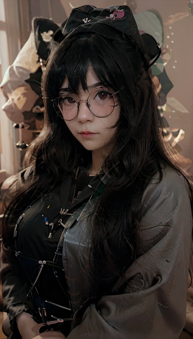 (1 girl:1.3)、Emiru, Twitch Streamer Emiru, solo、__body parts__、official art、unity 8k wallpaper、super detailed、Cosmetology and aesthetics、big breasts beautiful、master piece、best quality、fantastic atmosphere、calm color palette、feeling calm、soft shades、sexy nun, ((((giant glasses, otaku glasses, thick glasses, round glasses))))、charisma spell、vignette、Duties of a nun、look at the camera，light smile，the biggest：1.4